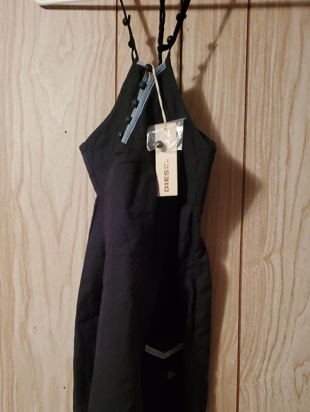 Diesel Black Halter Dress with Blue Trim Accents